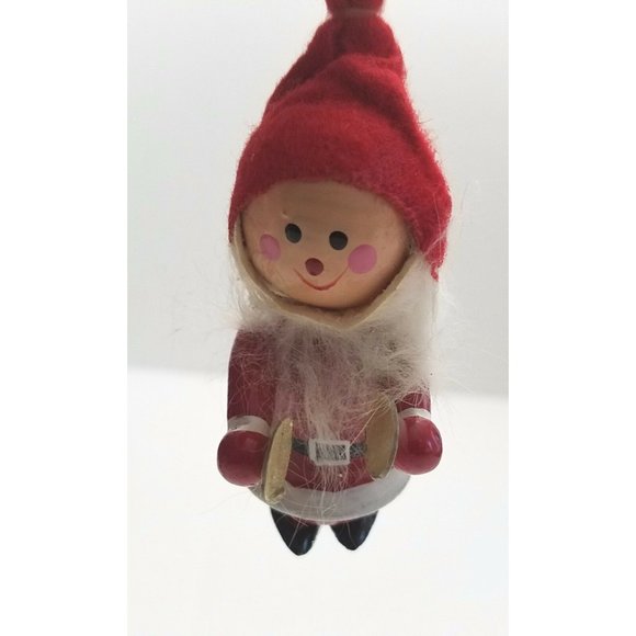 Santa Elf Holding Cymbals Vintage Wood Christmas Tree Ornament Decor 3.5" Tall - Picture 5 of 10